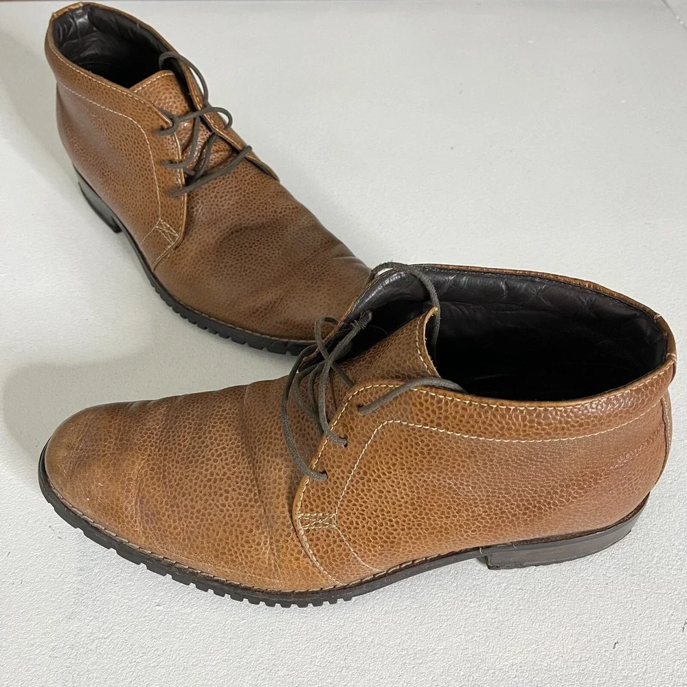 Cole Haan Nike Air Chukka Boots Mens 9.5M Brown Pebbled Leather Lace Up C09799